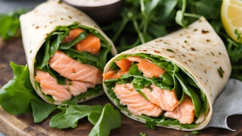 Wrap de Salmão com Rúcula para Melhorar a Rotina Alimentar